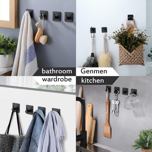 YIGII Adhesive Hooks/Towel Hook - Wall Hooks Stick on Hooks Heavy Duty for Hanging Towels/Coat/Hat/Bag in Bathroom, Bedroom, Dorm, SUS-304 Stainle...